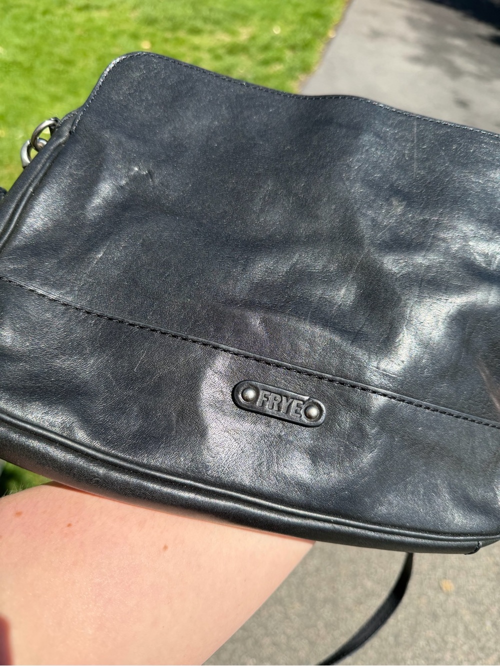 Frye Black Leather Adjustable Strap Messenger Bag Crossbody Western Boho Vintage - Picture 6 of 13